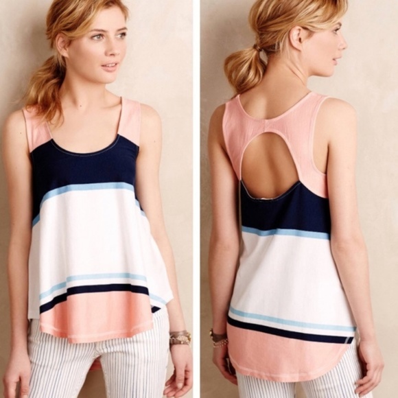 Anthropologie Tops - Anthropologie Deletta Pink Striped Swing Tank Top